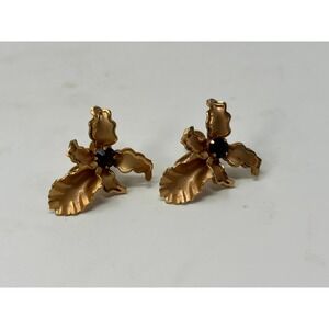 Bugbee & Niles B.N. Vintage Orchid Earrings Gold Tone Purple Rhinestone Floral